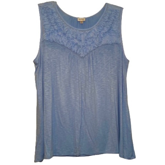 Avenue Tops - AVENUE Light Blue Ruffled Knit Tank Top Sleeveless T-Shirt Plus Size 22/24